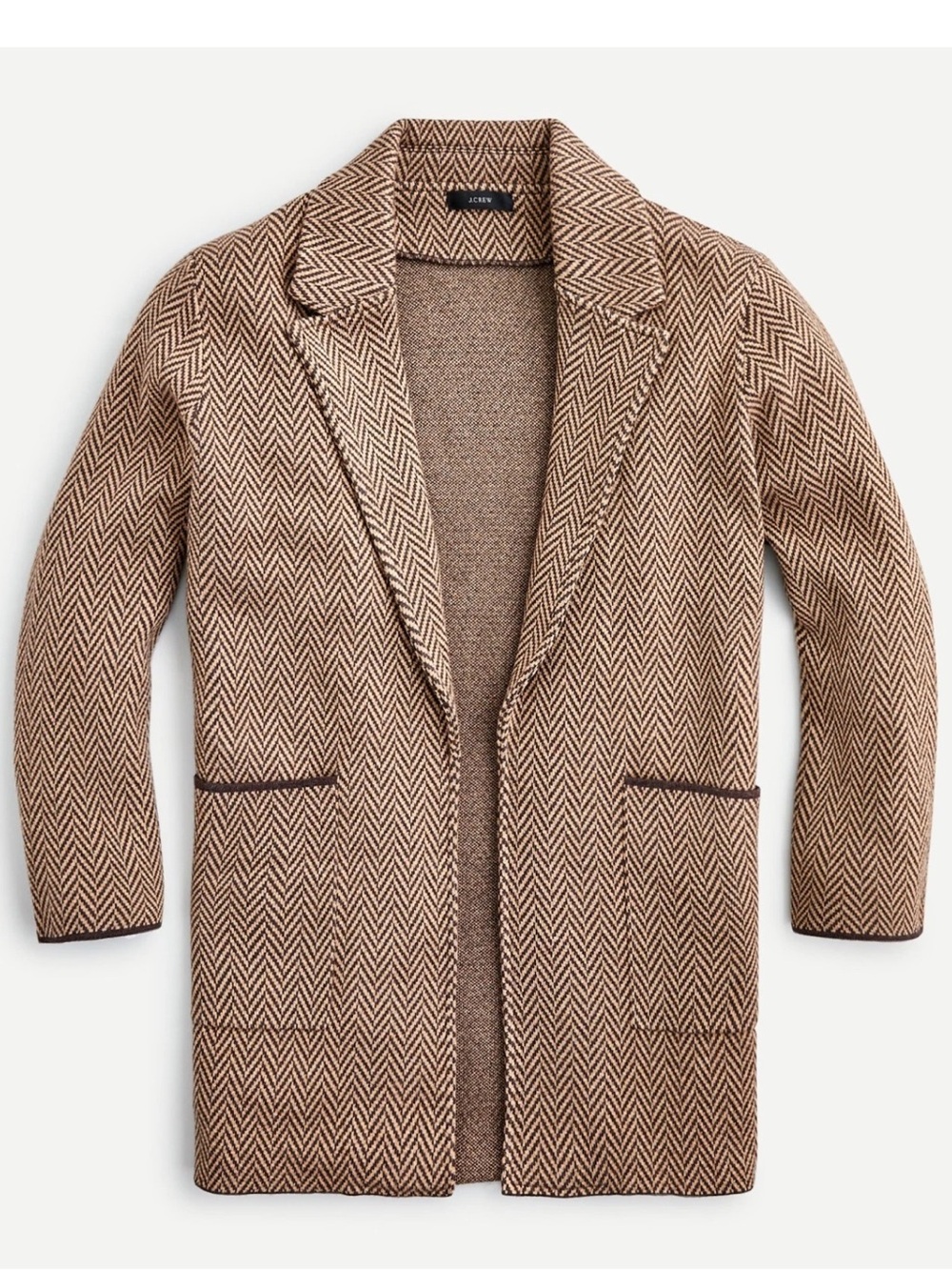 NWT J. Crew Sophie Open Front Sweater Blazer, Brown Herrigbone, AG412, Size XS